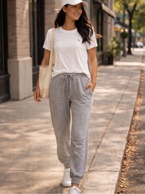 Ralph Lauren Light Gray Knit Drawstring Sweatpants Joggers Cuffed Casual Size M